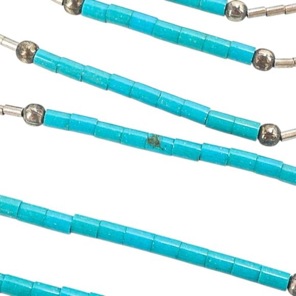 Vintage Santo Domingo Turquoise Sterling Silver Heishi Necklace 10-Strand - Picture 8 of 10